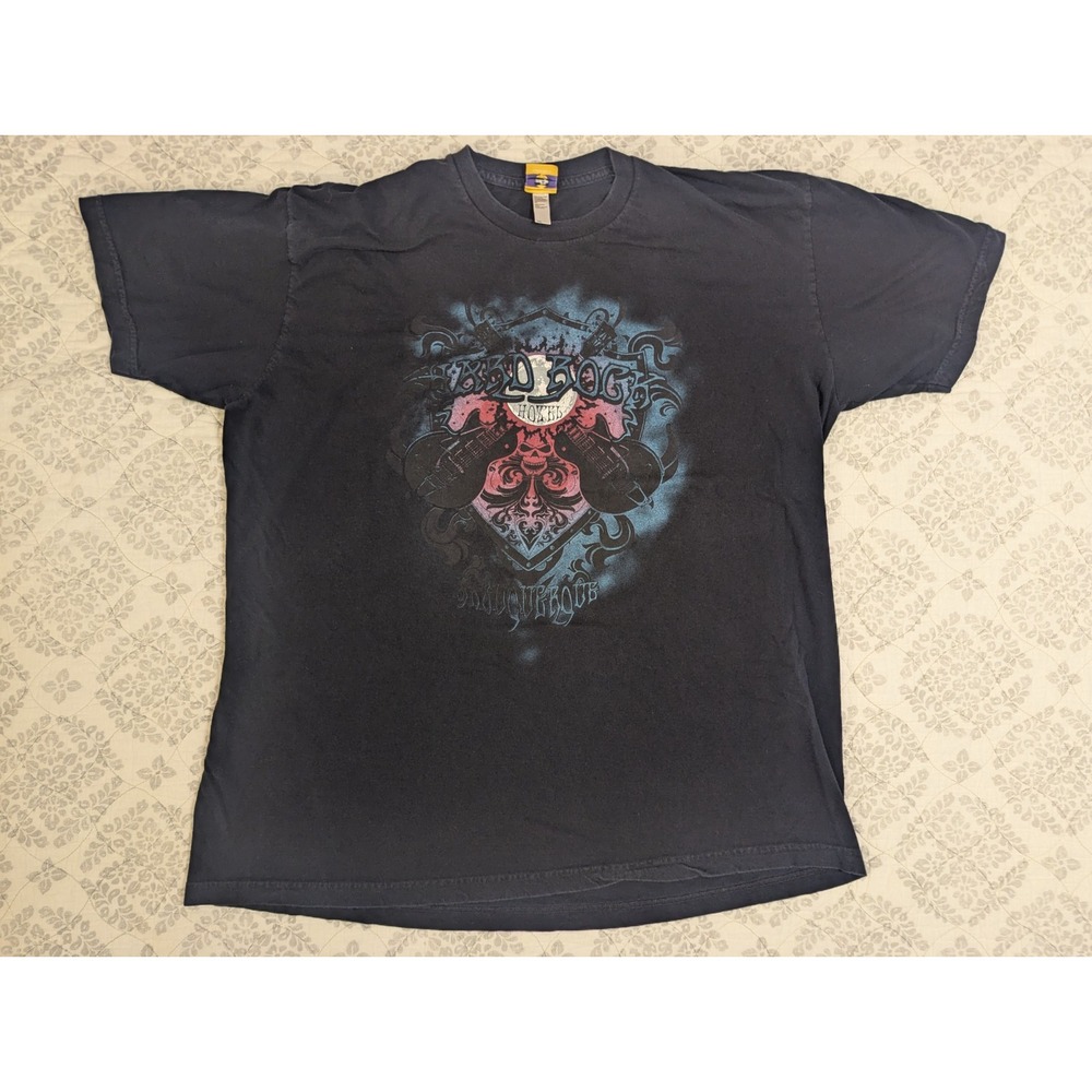 Y2K VTG OOP Hard Rock Hotel Albuquerque Mens T-Shirt Blk 2XL Skull‎ Guitars Punk